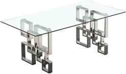 Goderfuu Glass Dining Room Table - 51 Inch Luxury Modern Dining Table With Silver Stainless Steel Base, Rectangle Dining Table Set For 4, Silver White Dining Table, Kitchen Dining Room Tables -Home Table Chair Store 31 oB2qhjZL. AC