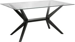 Uptown Club Dining Table With Tempered Glass Top, Elegant Statement Piece For Contemporary Home, 63" X 36", Dark-Walnut