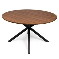 53'' Mid-Century Modern Round Dining Room Table For 4-6 Person For Home, Kitchen, Restaurant, W/Solid Metal Legs Leisure Kitchen Table For Dining Room, Easy-Assembly, Walnut Looking