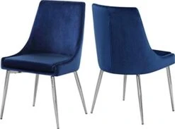 Meridian Furniture Karina Collection Modern | Contemporary Velvet Upholstered Dining Chair With Sturdy Metal Legs, Set Of 2, 19.5" W X 21.5" D X 33.5" H, Navy -Home Table Chair Store 313p3IC1vwL. AC