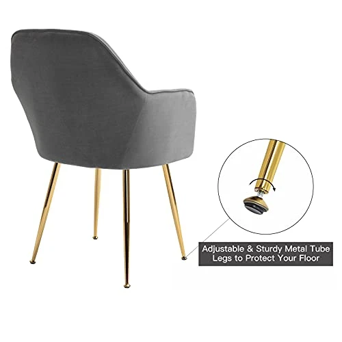 AVAWING Modern Living Dining Room Accent Arm Chairs Set Of 4, Velvet Mid-Century Upholstered Seat Club Guest With Golden Legs, Grey 4 AVAWING Modern Living Dining Room Accent Arm Chairs Set Of 4, Velvet Mid-Century Upholstered Seat Club Guest With Golden Legs, Grey - Image 2