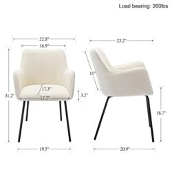 ONEVOG Small Dining Room Boucle Dining Chairs Lumbar Support Upholstered Chair, White Club Chairs Set Of 2 With Low Back For Living Room, Club Guest Comfy Chair For Working Or Studying -Home Table Chair Store 316hbmlHetL