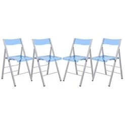 LeisureMod Milden Modern Acrylic Folding Chairs, Set Of 4 (Blue)