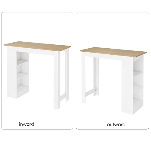 FOTOSOK Bar Table, 47.2”(W)×19.7”(D) Kitchen Counter With 3 Open Cabinets, Height Dining Table With 3-Tier Shelves, Modern Pub Table For Bar, Cafe, Office, Kitchen, Living Room, Entryway, Oak/White 8 FOTOSOK Bar Table, 47.2”(W)×19.7”(D) Kitchen Counter With 3 Open Cabinets, Height Dining Table With 3-Tier Shelves, Modern Pub Table For Bar, Cafe, Office, Kitchen, Living Room, Entryway, Oak/White - Image 6