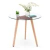 Ivinta Round Glass Dining Table, Modern Leisure Table With Wood Legs For Kitchen Dining Room Living Room, Accent Table Small Tea Table For 2, Space Saving, 31.5 Inch -Home Table Chair Store 318XdtukBoL