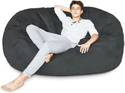 Lumaland Luxurious Giant 7ft Bean Bag Chair With Microsuede Cover - Ultra Soft, Foam Filling, Washable Jumbo Bean Bag Sofa For Kids, Teenagers, Adults - Sack Chair For Dorm, Family Room - Dark Grey -Home Table Chair Store 3195VSiUWNL. AC