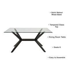 Uptown Club Dining Table With Tempered Glass Top, Elegant Statement Piece For Contemporary Home, 63" X 36", Dark-Walnut -Home Table Chair Store 31CU0IcCXoL