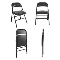 CoscoProducts COSCO Essentials Vinyl Padded Seat & Back Folding Chair, Double Braced, 4 Pack, Black -Home Table Chair Store 31DHowGK8GS