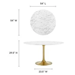 Modway Lippa 54" Mid-Century Dining Table With Round Artificial Marble Top In Gold White -Home Table Chair Store 31EHYWdTkXL