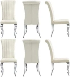 AZhome Dining Chairs Set Of 4, Beige Velvet Upholstered Dining Room Chairs With Silver Mirrored Stainless Steel Cabriole Legs -Home Table Chair Store 31FroYQBn2L. AC