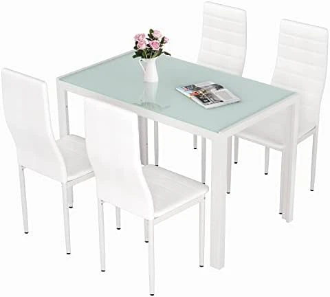 AOOU 5/7pieces Kitchen Table Set, Modern Dining Table Set W/Glass-Top Table And 4/6 Leather Upholstered Chairs For Dining Room, Kitchen, Dinette, Breakfast Nook (Black, Dinning Table With 6 Chairs) 10 AOOU 5/7pieces Kitchen Table Set, Modern Dining Table Set W/Glass-Top Table And 4/6 Leather Upholstered Chairs For Dining Room, Kitchen, Dinette, Breakfast Nook (Black, Dinning Table With 6 Chairs) - Image 8