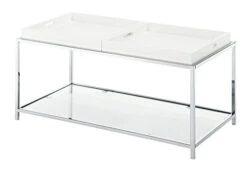 Convenience Concepts Palm Beach Coffee Table With Shelf And Removable Trays, White