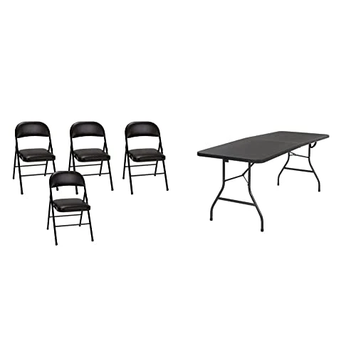 Cosco Vinyl 4-Pack Folding Chair, Black & Cosco Deluxe 6 Foot X 30 Inch Fold-in-Half Blow Molded Folding Table, Black 3 Cosco Vinyl 4-Pack Folding Chair, Black & Cosco Deluxe 6 Foot X 30 Inch Fold-in-Half Blow Molded Folding Table, Black