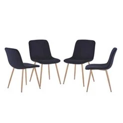 Rhomtree Dining Chairs For Kitchen Modern Mid-Century Side Chairs Set Of 4 Velvet Upholstered Dining Chairs With Metal Legs Home Living Room (Black)