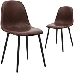 CangLong Washable PU Cushion Seat Back, Mid Century Metal Legs For Kitchen Dining Room Side Chair, Set Of 4, Brown -Home Table Chair Store 31P325T8L. AC