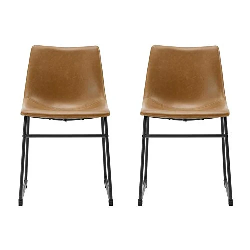 Walker Edison Douglas Urban Industrial Faux Leather Armless Dining Chairs, Set Of 2, Whiskey Brown 5 Walker Edison Douglas Urban Industrial Faux Leather Armless Dining Chairs, Set Of 2, Whiskey Brown - Image 3