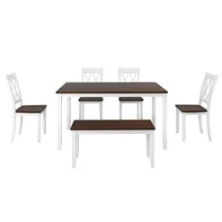 Harper & Bright Designs 6-Piece Dining Set With Bench, Farmhouse Rustic Kitchen Table Set With Wood Table, Bench And 4 Cross Back Dining Chairs, White+Cherry -Home Table Chair Store 31TbmaG7IvL