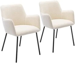ONEVOG Small Dining Room Boucle Dining Chairs Lumbar Support Upholstered Chair, White Club Chairs Set Of 2 With Low Back For Living Room, Club Guest Comfy Chair For Working Or Studying -Home Table Chair Store 31U7Ip3v8XL. AC