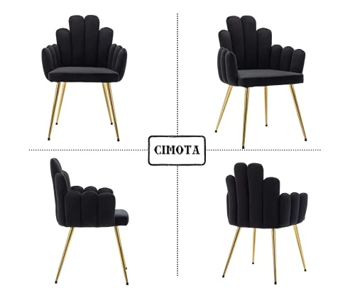 CIMOTA Black Dining Chairs Set Of 2 Velvet Upholstered Comfy Living Room Chairs Modern Finger Shape Back Vanity Chair With Arms For Makeup Room/Bedroom, 2PCS 5 CIMOTA Black Dining Chairs Set Of 2 Velvet Upholstered Comfy Living Room Chairs Modern Finger Shape Back Vanity Chair With Arms For Makeup Room/Bedroom, 2PCS - Image 3