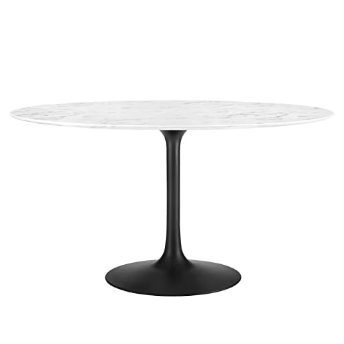 Modway Lippa 54" Round Artificial Marble Dining Table, Top, Black Base 3 Modway Lippa 54" Round Artificial Marble Dining Table, Top, Black Base