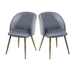 DORAFAIR Upholstered Dining Chairs Velvet Armchair Mid Century Modern Chairs Set Of 2 Living Room Chair Makeup Chair Side Chairs With Wood-Look Metal Legs, Gentle Gray