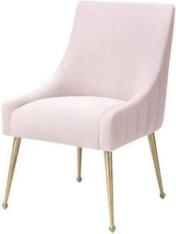 MEXIYA Irina Dining Chair Blush Easy Clean Velvet Upholstered Side Chair With Brushed Gold Leg