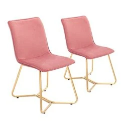 CangLong 18Inch Upholstered Dining Chair With Polished Gold Metal Frame, Set Of 2, Pink 2 -Home Table Chair Store 31ayB8EFOoL