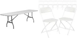 Flash Furniture 8-Foot Bi-Fold Granite White Plastic Banquet And Event Folding Table With Carrying Handle & 10 Pack Hercules Series 650 Lb. Capacity Premium White Plastic Folding Chair -Home Table Chair Store 31bBD9moJVL. AC