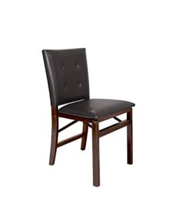 Meco STAKMORE Parson’s Folding Chair Espresso Bonded Leather Finish, Set Of 2,