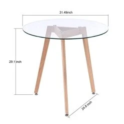 Ivinta Round Glass Dining Table, Modern Leisure Table With Wood Legs For Kitchen Dining Room Living Room, Accent Table Small Tea Table For 2, Space Saving, 31.5 Inch -Home Table Chair Store 31dCcvk5EbL