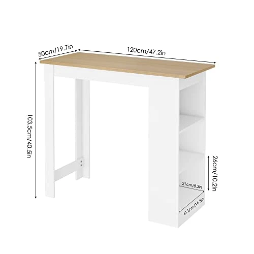 FOTOSOK Bar Table, 47.2”(W)×19.7”(D) Kitchen Counter With 3 Open Cabinets, Height Dining Table With 3-Tier Shelves, Modern Pub Table For Bar, Cafe, Office, Kitchen, Living Room, Entryway, Oak/White 5 FOTOSOK Bar Table, 47.2”(W)×19.7”(D) Kitchen Counter With 3 Open Cabinets, Height Dining Table With 3-Tier Shelves, Modern Pub Table For Bar, Cafe, Office, Kitchen, Living Room, Entryway, Oak/White - Image 3