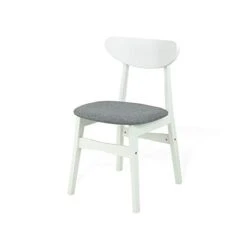 SK New Interiors Dining Room Set Of 4 Yumiko Chairs And Round Dining Table Kitchen Modern Solid Wood W/Padded Seat, White Color With Light Gray Cushion -Home Table Chair Store 31eZ7CwsIYL