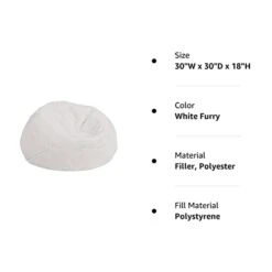 Flash Furniture Dillon Small White Furry Bean Bag Chair For Kids And Teens -Home Table Chair Store 31f5arUafML