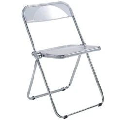 LeisureMod Lawrence Modern Transparent Acrylic Folding Chair With Metal Frame (Clear)