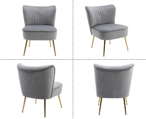 Shunzhi Velvet Accent Chairs Set Of 2 Modern Upholstered Slipper Chairs With Golden Legs Comfy Armless Wingback Side Chairs Corner Chair For Bedroom/Dining Room/Living Room/Office, Grey 5 Shunzhi Velvet Accent Chairs Set Of 2 Modern Upholstered Slipper Chairs With Golden Legs Comfy Armless Wingback Side Chairs Corner Chair For Bedroom/Dining Room/Living Room/Office, Grey - Image 3