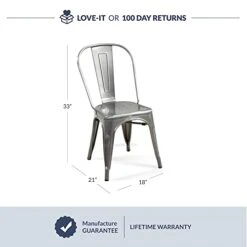 BELLEZE Metal Dining Chairs Set Of 4, Stackable Metal Chairs Industrial Vintage Farmhouse Chairs With Detachable Backrest, Weather Resistant Tolix Chair For Indoor Outdoor - Alexander (Gunmetal) -Home Table Chair Store 31hGo4dpvbL