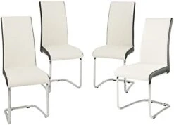 STYLIFING 2pcs Dining Chairs Armless Dining Room Chairs Set Of 2 Kitchen Chairs PU Faux Leather Upholstered Seat And Metal Chrome Legs Side Chairs With High Back Modern Grey With White -Home Table Chair Store 31hfZr4inWL. AC