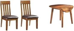Signature Design By Ashley Ralene Rake Back Dining Room Chair Set Of 2, Medium Brown & Berringer Dining Room Round Drop Leaf Table, Rustic Brown -Home Table Chair Store 31lGebsIcOL. AC