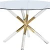 Meridian Furniture Mercury Collection Modern | Contemporary Tempered Glass Top Dining Table With Acrylic And Gold Durable Metal Base, Round