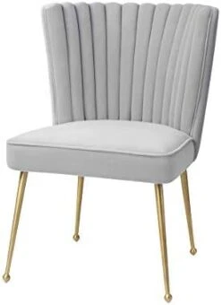 MEXIYA Sansa Dining Chair Modern Light Grey Accent Chair Easy Clean Velvet Upholstered Side Chair With Brushed Gold Legs -Home Table Chair Store 31oQThNTLUL. AC