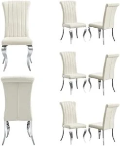 AZhome Dining Chairs Set Of 4, Beige Velvet Upholstered Dining Room Chairs With Silver Mirrored Stainless Steel Cabriole Legs -Home Table Chair Store 31ocGEWUsfL. AC