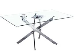 Goderfuu Glass Dining Room Table - 51 Inch Luxury Modern Dining Table With Silver Stainless Steel Base, Rectangle Dining Table Set For 4, Silver White Dining Table, Kitchen Dining Room Tables