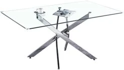 Goderfuu Glass Dining Room Table - 51 Inch Luxury Modern Dining Table With Silver Stainless Steel Base, Rectangle Dining Table Set For 4, Silver White Dining Table, Kitchen Dining Room Tables -Home Table Chair Store 31pGgUDAglL. AC 2