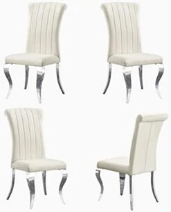 AZhome Dining Chairs Set Of 4, Beige Velvet Upholstered Dining Room Chairs With Silver Mirrored Stainless Steel Cabriole Legs -Home Table Chair Store 31r Q1S6QCL. AC