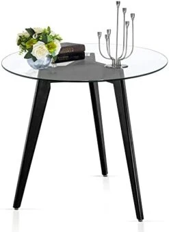 Ivinta Round Glass Dining Table, Modern Leisure Table With Wood Legs For Kitchen Dining Room Living Room, Accent Table Small Tea Table For 2, Space Saving, 31.5 Inch -Home Table Chair Store 31rzPqgDy6L. AC