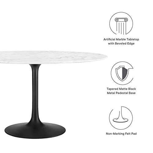 Modway Lippa 54" Round Artificial Marble Dining Table, Top, Black Base 6 Modway Lippa 54" Round Artificial Marble Dining Table, Top, Black Base - Image 4