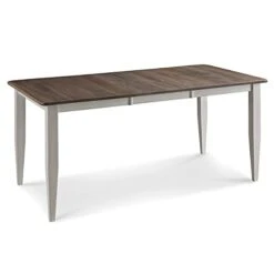 Farmhouse Solid Wood Dining Room Table | Brown And White Rectangle Kitchen Dinner Table With Eased Edge And Distressing, Extendable Table Length | Made In USA | Solid Maple No MDF