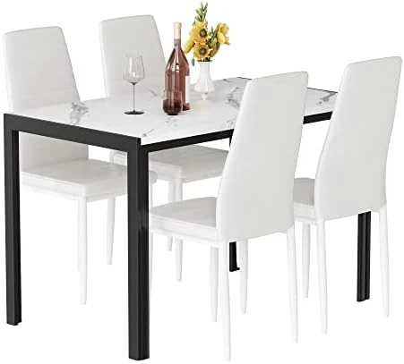 Tantohom Dining Table Set For 4, Compact Kitchen Table And Chairs For 4, 5 Pieces Faux Marble Dining Room Table Set With 4 Velvet Upholstery Chairs For Small Space, Living Room, Breakfast Nook, Gray 11 Tantohom Dining Table Set For 4, Compact Kitchen Table And Chairs For 4, 5 Pieces Faux Marble Dining Room Table Set With 4 Velvet Upholstery Chairs For Small Space, Living Room, Breakfast Nook, Gray - Image 9