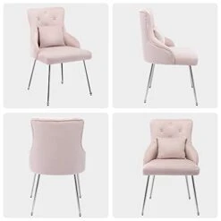 UDAX Velvet Dining Chair, Upholstered Vanity Chair With Tufted Back And Metal Legs, Mistyrose Pink -Home Table Chair Store 31zDSbK3TdL