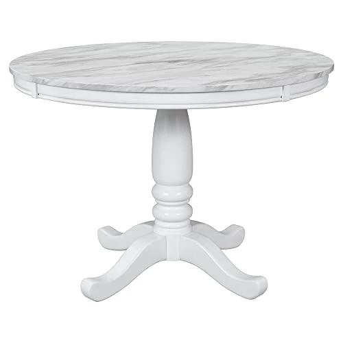 5 Piece Round Dining Table Set, Marble Top Kitchen Table Sets Dinette Set For 4 Include Marble Veneer Round Kitchen Table And 4 Chairs For Small Space (White) 6 5 Piece Round Dining Table Set, Marble Top Kitchen Table Sets Dinette Set For 4 Include Marble Veneer Round Kitchen Table And 4 Chairs For Small Space (White) - Image 4